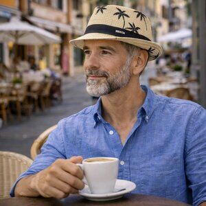 Palm Tree Straw Fedora Hat | Tropical Resort Straw Hat | Vacation Summer Hat